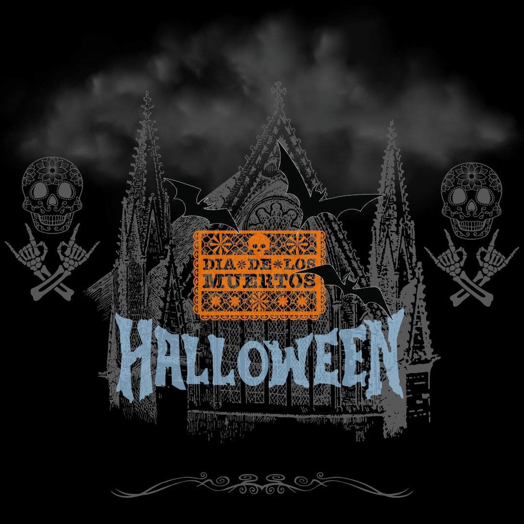 Imagen anuncio de festividades de día de muertos y halloween
